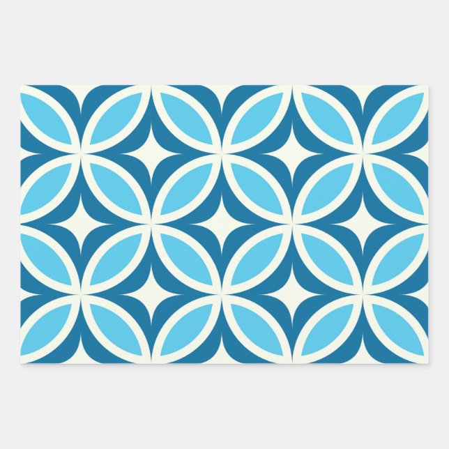 Modernes geometrisches Muster Blau Mitte des Jahrh Geschenkpapier Set (Vorderseite)