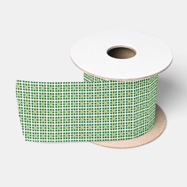 Modernes geometrisches Muster der grünen Wälder Satinband (Spule)