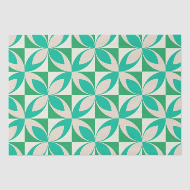 Modernes geometrisches Muster des grünen Mid Centu Seidenpapier (Vorderseite)
