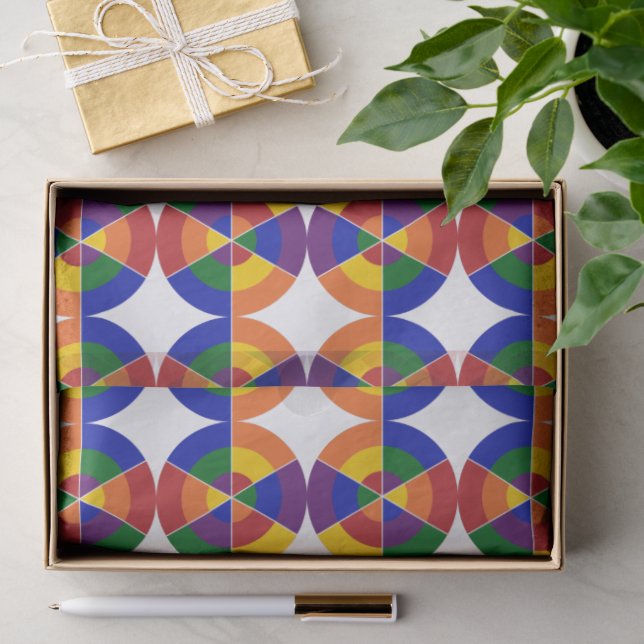 Modernes geometrisches Muster des Regenbogenkreise Seidenpapier (Geschenk)