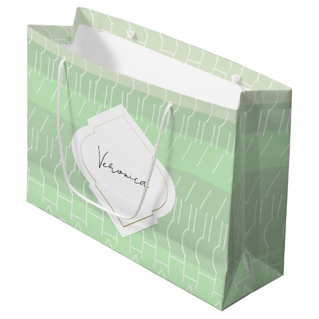 Modernes geometrisches Muster erdgrüner Töne Große Geschenktüte (Vorderseite Schrägansicht)