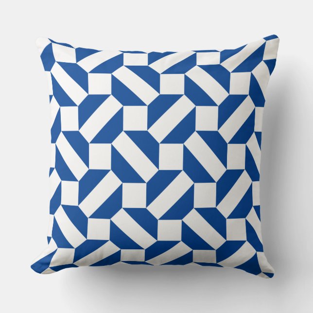 Modernes geometrisches Muster in Weiß und Blau Kissen (Vorderseite)
