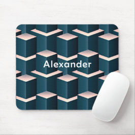 Modernes geometrisches Muster mit blauem Quadrat p Mousepad