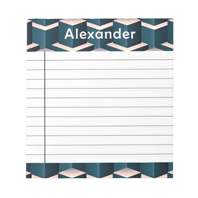 Modernes geometrisches Muster mit blauem Quadrat p Notizblock (Vorderseite)