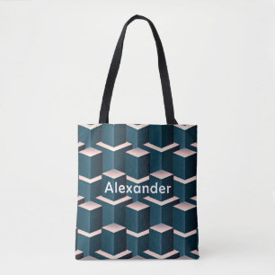 Modernes geometrisches Muster mit blauem Quadrat p Tasche
