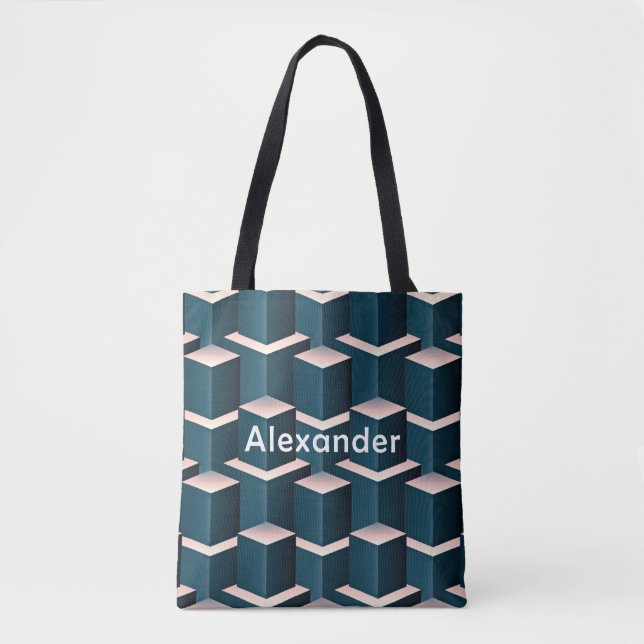 Modernes geometrisches Muster mit blauem Quadrat p Tasche (Vorderseite)