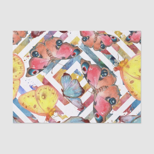 Modernes geometrisches Muster mit Schmetterlingen Seidenpapier (Vorderseite)