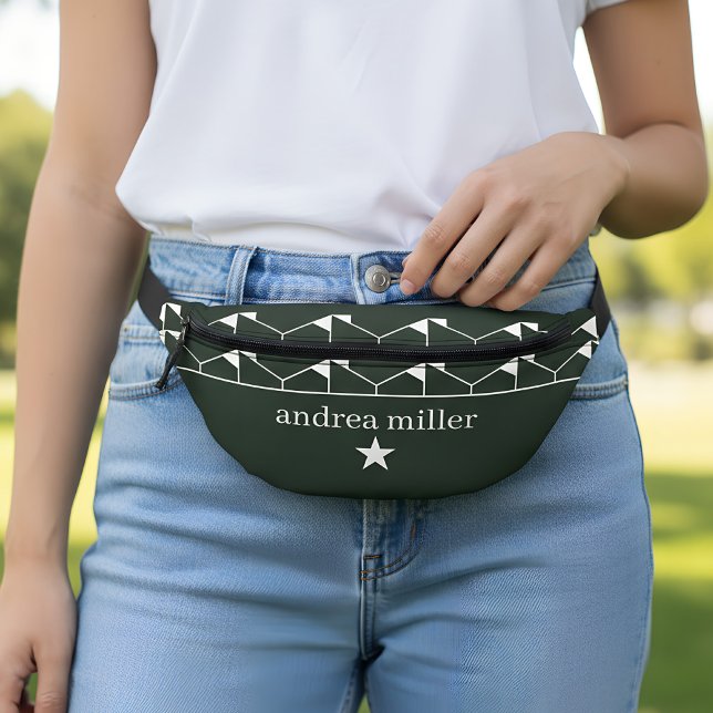 Modernes geometrisches Muster mit Stern Monogram Bauchtasche (fanny pack with name in green)