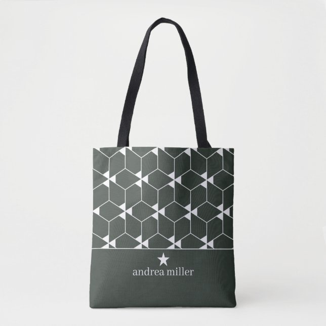 Modernes geometrisches Muster mit Stern Monogram Tasche (Vorderseite)