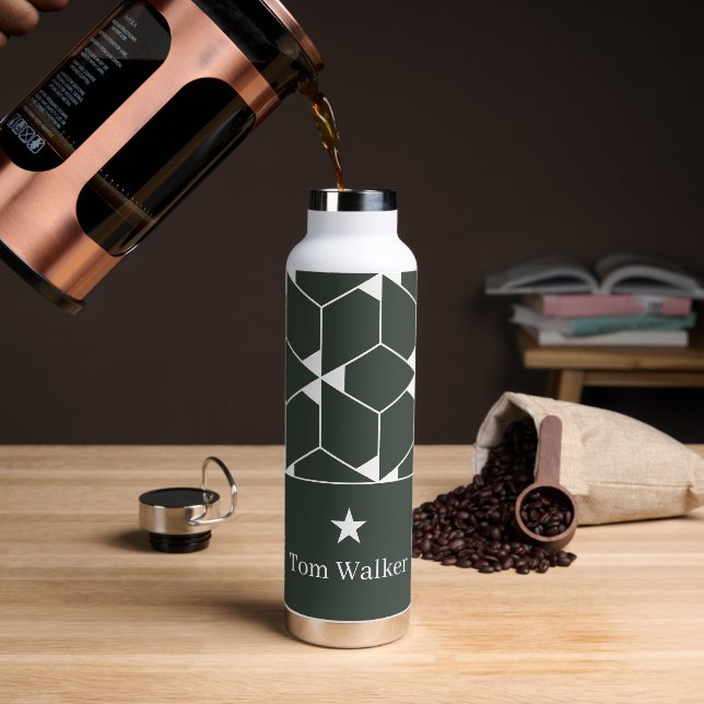 Modernes geometrisches Muster mit Stern und Namen Trinkflasche (Kaffee)