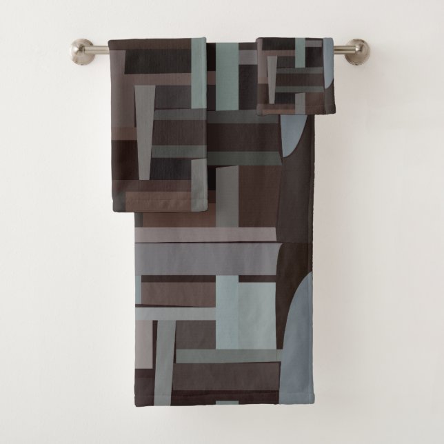 Modernes geometrisches Muster Mitte des Jahrhunder Badhandtuch Set (Insitu)