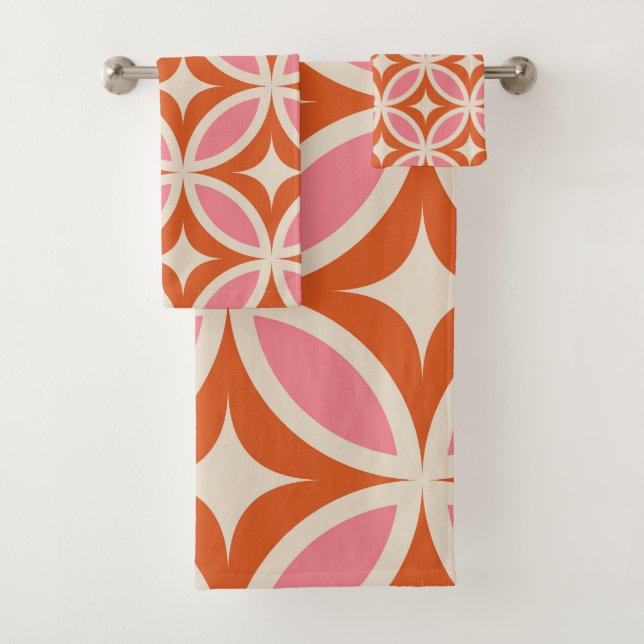 Modernes geometrisches Muster rosa orange Badhandtuch Set (Insitu)