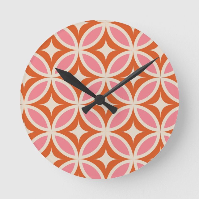 Modernes geometrisches Muster rosa orange Runde Wanduhr (Vorderseite)