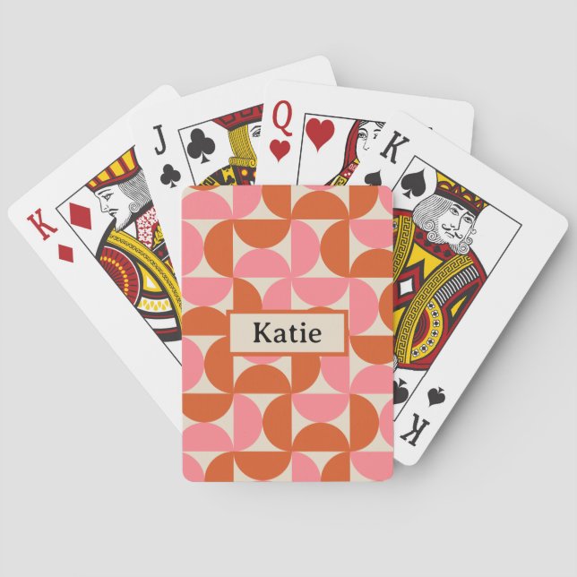 Modernes geometrisches Muster rosa orange Spielkarten (Rückseite)