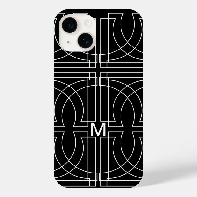 Modernes geometrisches Muster Schwarz-weiß Mit Mon Case-Mate iPhone 14 Hülle (Rückseite)