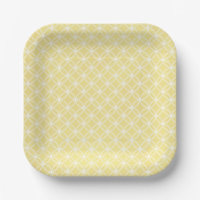 Modernes geometrisches Muster Sonnige Pastellgelbe Pappteller (Vorderseite)