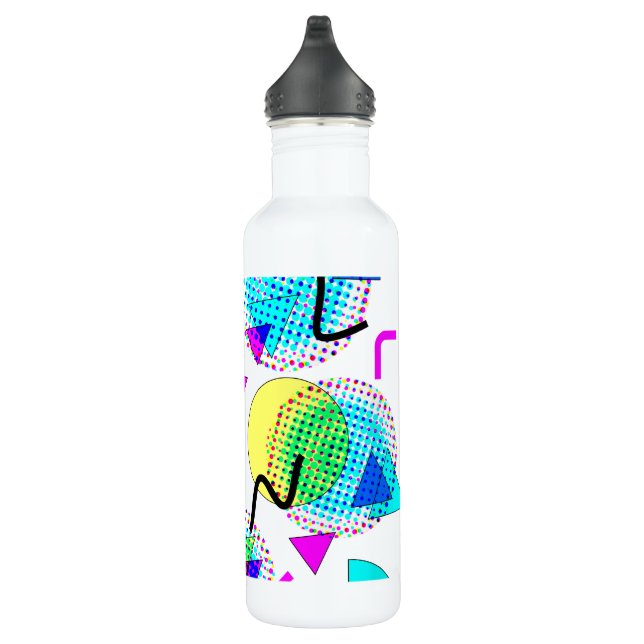 Modernes geometrisches Muster von Funky 80er Memph Edelstahlflasche (Rechts)