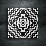 Modernes geometrisches Op Art Schwarz-Weiß Muster Fliese<br><div class="desc">Diese Keramik-Kachel zeichnet sich durch ein faszinierendes geometrisches Design aus, das sowohl modern als auch zeitlos ist. Sein Design zeichnet sich durch ein aufwändiges Schwarz-Weiß-Muster aus. Im Zentrum der Kachel steht eine sternähnliche Figur, die von mehreren Schichten geometrischer Formen umgeben ist, darunter Diamanten, Dreiecke und Quadrate. Das Muster ist symmetrisch,...</div>