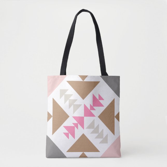 Modernes geometrisches Quiltdesign in Rosa und Kup Tasche (Vorderseite)