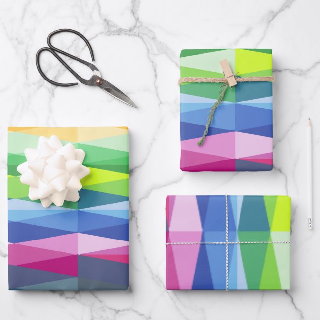 Modernes geometrisches Regenbogenmuster Geschenkpapier Set (Vorderseite)