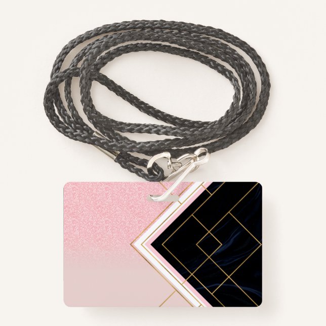 Modernes geometrisches rosa goldfarbenes Design Ausweis (Vorderseite mit Schlüsselband)