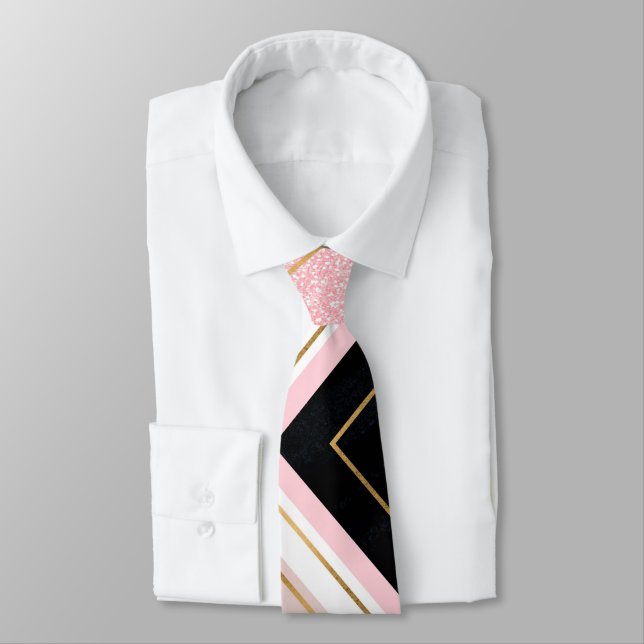 Modernes geometrisches rosa goldfarbenes Design Krawatte (Gebunden)