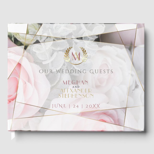 Modernes geometrisches rosa Roses Wedding Gästebuc Gästebuch (Vorderseite)