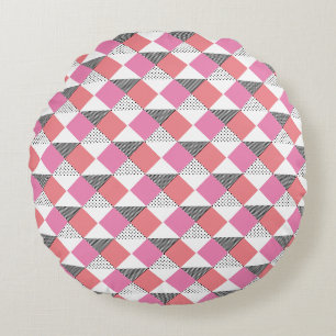 modernes geometrisches rosa und schwarzes Muster Rundes Kissen