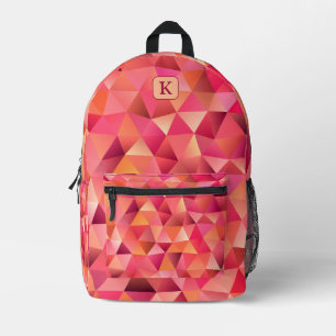 Modernes geometrisches rotes Orangenrosa Monogramm Bedruckter Rucksack