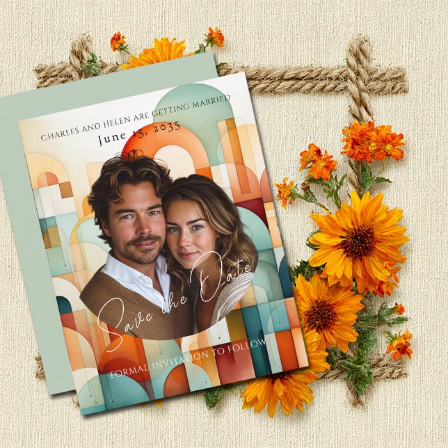 Modernes geometrisches Save the Date, Foto Magnet Date (Von Creator hochgeladen)