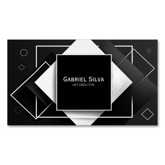 Modernes geometrisches Schwarz und Weiß Magnetische Visitenkarte (Vorderseite)