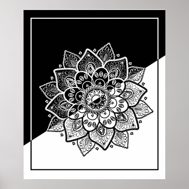 Modernes geometrisches Schwarz-Weiß-Mandala Poster (Vorne)