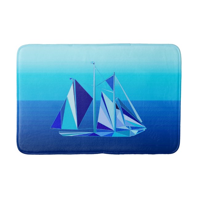 Modernes geometrisches Segelboot / Yacht, Cobalt B Badematte (Vorderseite)