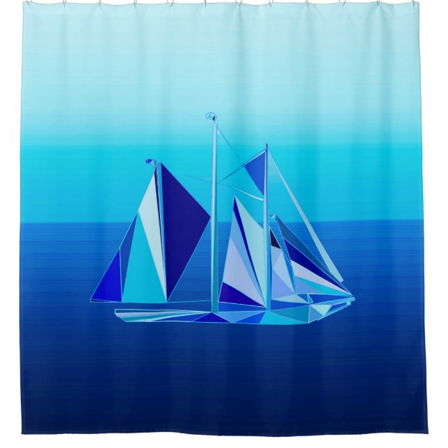 Modernes geometrisches Segelboot / Yacht, Cobalt B Duschvorhang (Vorderseite)