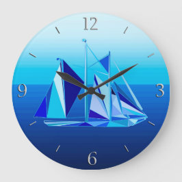 Modernes geometrisches Segelboot / Yacht, Cobalt B Große Wanduhr