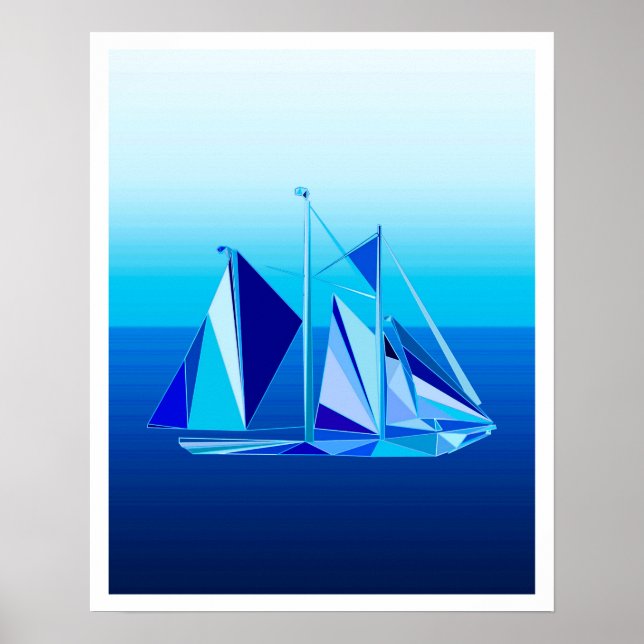 Modernes geometrisches Segelboot / Yacht, Cobalt B Poster (Vorne)