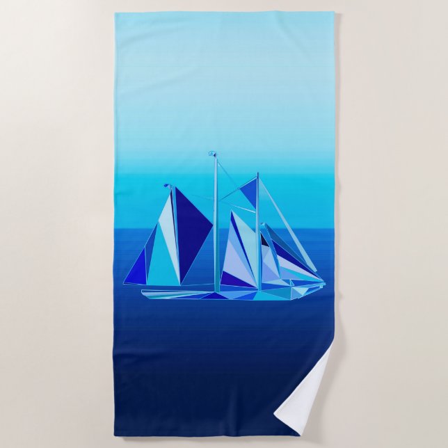 Modernes geometrisches Segelboot / Yacht, Cobalt B Strandtuch (Vorderseite)