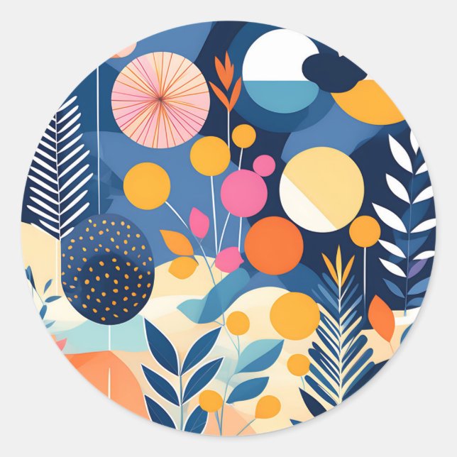 Modernes geometrisches Sommerbotanisches Runder Aufkleber (Vorderseite)
