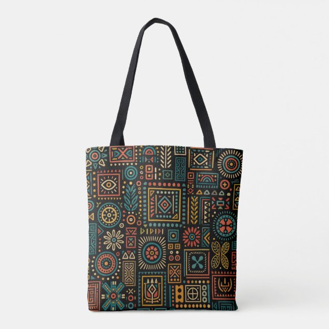 Modernes, geometrisches Stammesmuster Tasche (Rückseite)