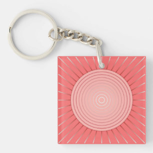 Modernes geometrisches Sunburst - Deep Coral Pink Schlüsselanhänger