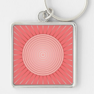 Modernes geometrisches Sunburst - Deep Coral Pink Schlüsselanhänger