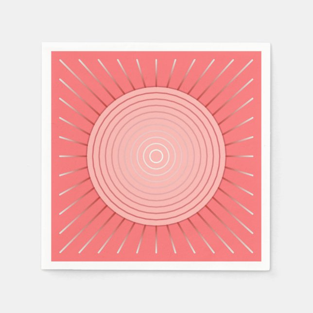Modernes geometrisches Sunburst - Deep Coral Pink Serviette (Vorderseite)