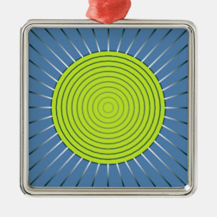 Modernes geometrisches Sunburst - Limon und Denim Ornament Aus Metall