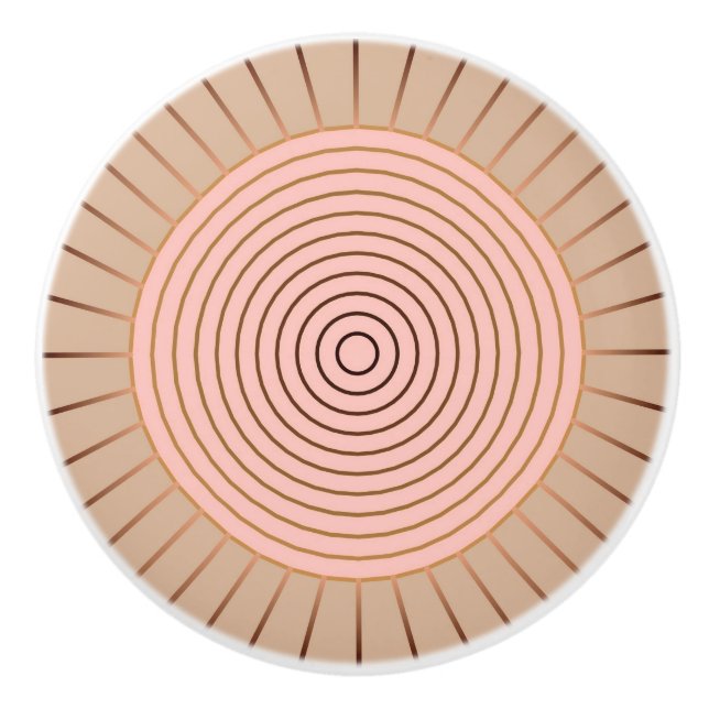 Modernes geometrisches Sunburst - Peach and Tan Keramikknauf (Vorderseite)