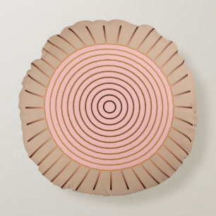 Modernes geometrisches Sunburst - Peach and Tan Rundes Kissen