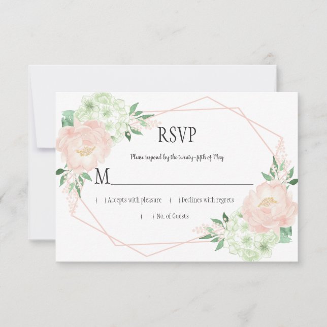 Modernes geometrisches UAWG mit Minze und Blüte RSVP Karte (Vorderseite)