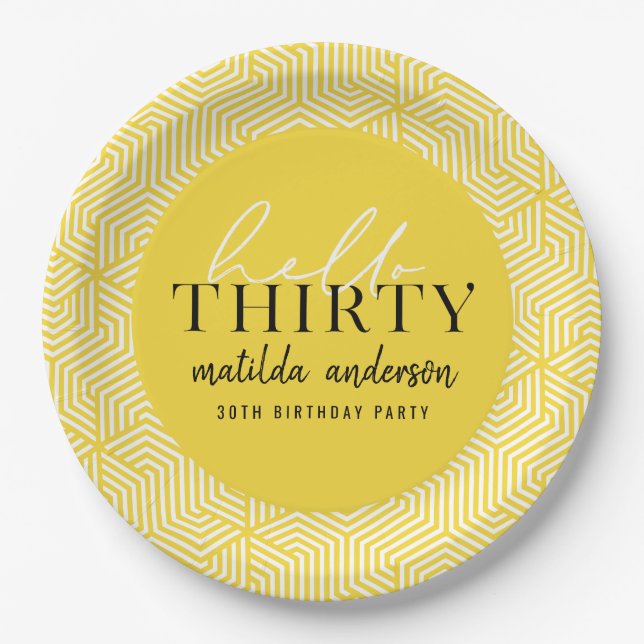 Modernes geometrisches und skritisches 30. Party Pappteller (Vorderseite)