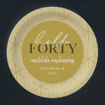 Modernes geometrisches und skritisches Party 40. Pappteller<br><div class="desc">Modernes geometrisches und Skript 40. Geburtstag Party Design. Farben können geändert werden.</div>
