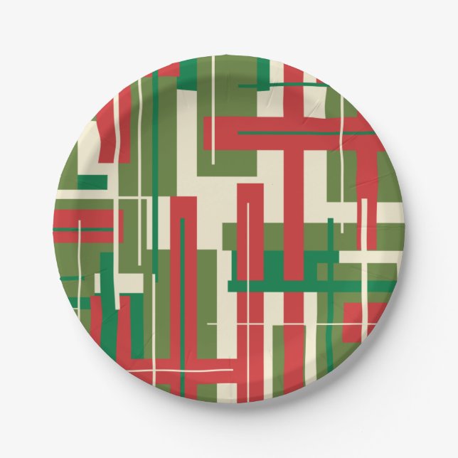 Modernes geometrisches Weihnachtsfest im Mittelalt Pappteller (Vorderseite)