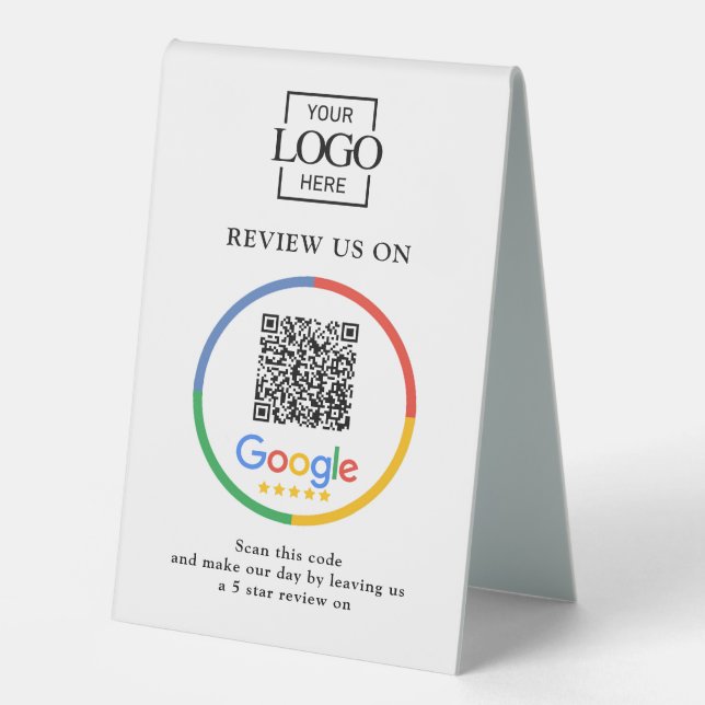 Modernes Geschäft-Logo Google Bewertungen QR-Code  Tischaufsteller (Vorderseite)